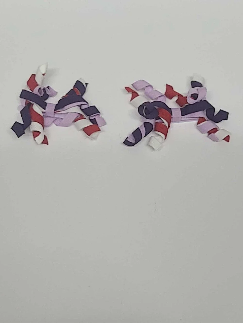 Vintage Gymboree Curly Ribbon Hair Clips Plastic Barrette Lavender Purple Red